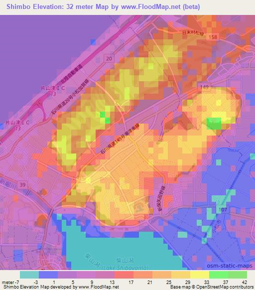 Shimbo,Japan Elevation Map