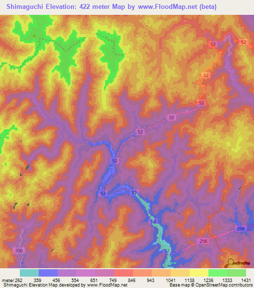 Shimaguchi,Japan Elevation Map