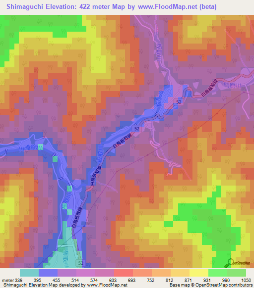 Shimaguchi,Japan Elevation Map