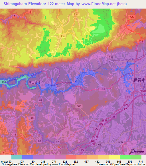 Shimagahara,Japan Elevation Map