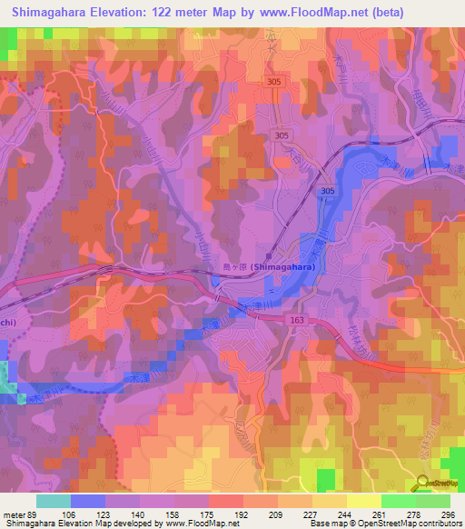 Shimagahara,Japan Elevation Map