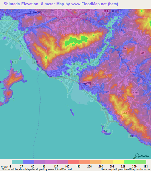 Shimada,Japan Elevation Map