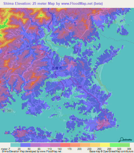 Shima,Japan Elevation Map