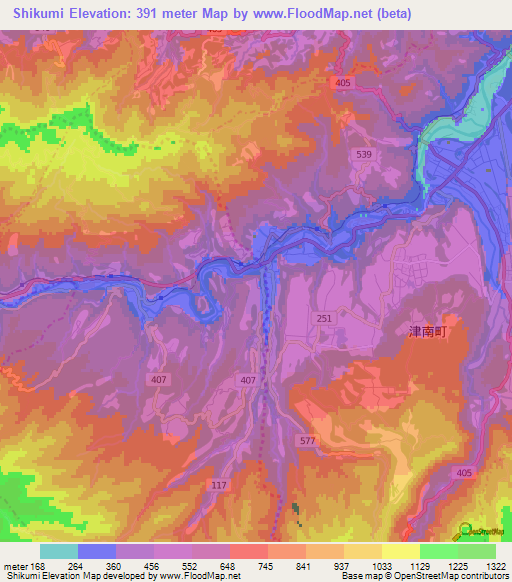 Shikumi,Japan Elevation Map
