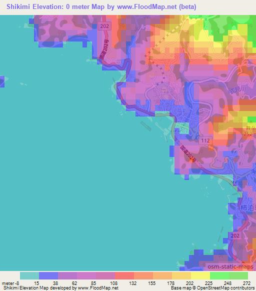 Shikimi,Japan Elevation Map