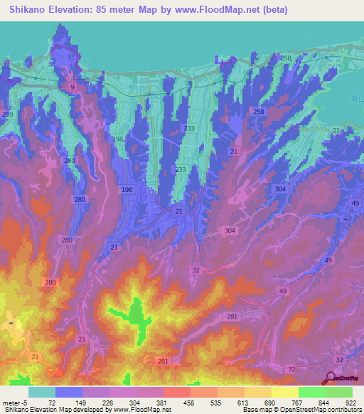 Shikano,Japan Elevation Map