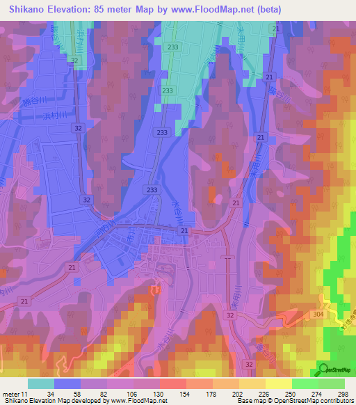 Shikano,Japan Elevation Map