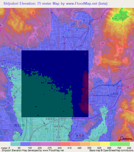 Shijodori,Japan Elevation Map