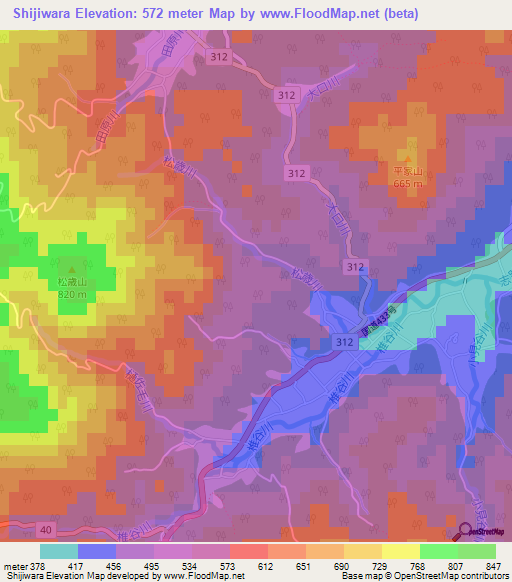 Shijiwara,Japan Elevation Map