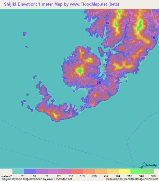 Shijiki,Japan Elevation Map