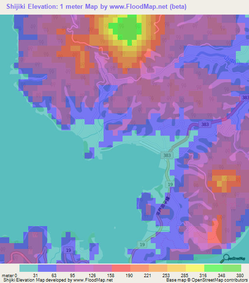 Shijiki,Japan Elevation Map