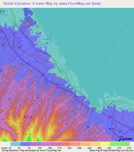 Shiida,Japan Elevation Map