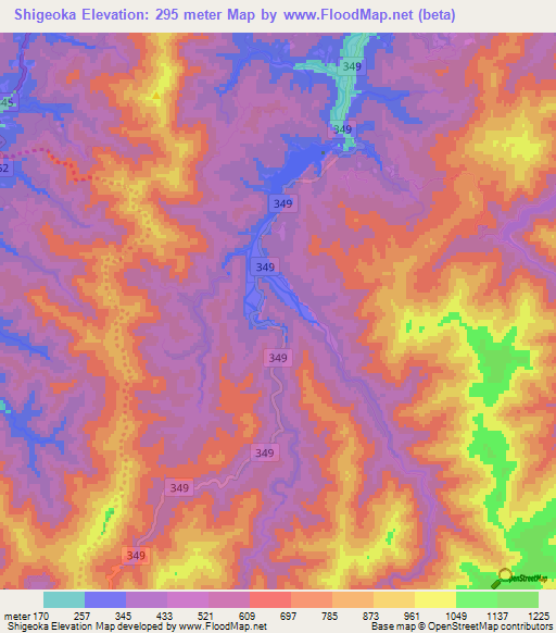 Shigeoka,Japan Elevation Map