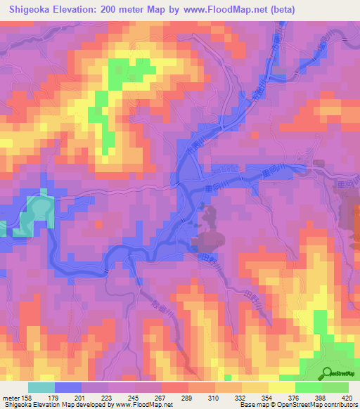 Shigeoka,Japan Elevation Map
