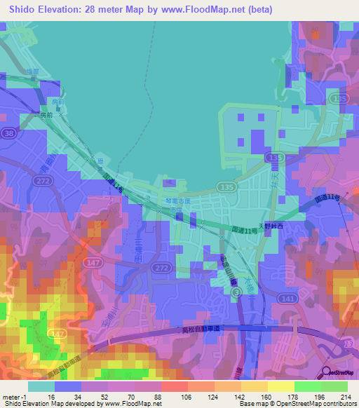 Shido,Japan Elevation Map