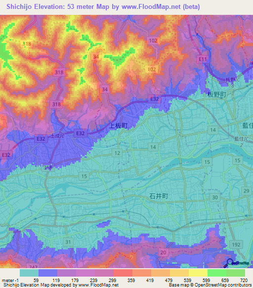 Shichijo,Japan Elevation Map