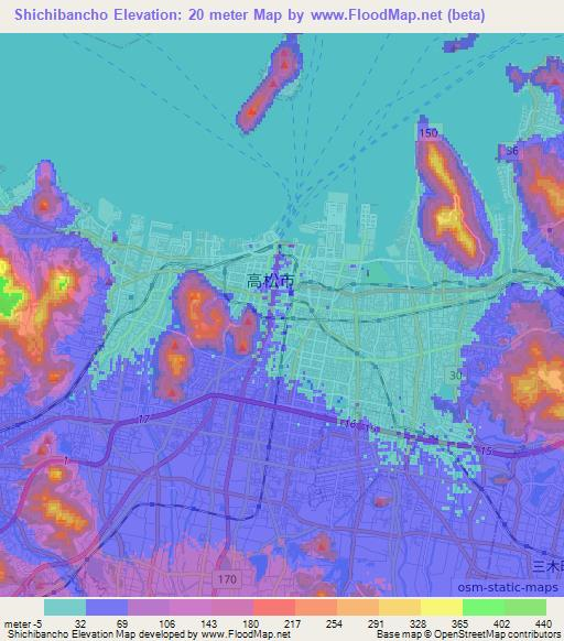 Shichibancho,Japan Elevation Map