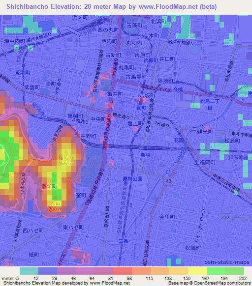 Shichibancho,Japan Elevation Map