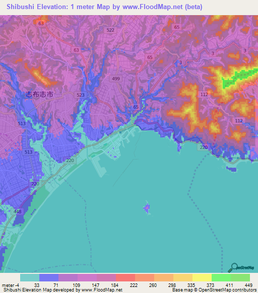 Shibushi,Japan Elevation Map