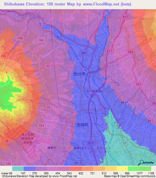 Shibukawa,Japan Elevation Map