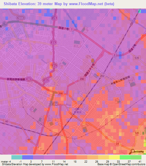 Shibata,Japan Elevation Map