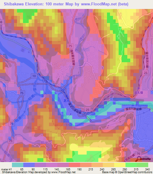 Shibakawa,Japan Elevation Map