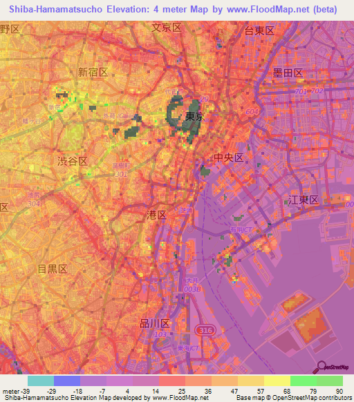 Shiba-Hamamatsucho,Japan Elevation Map