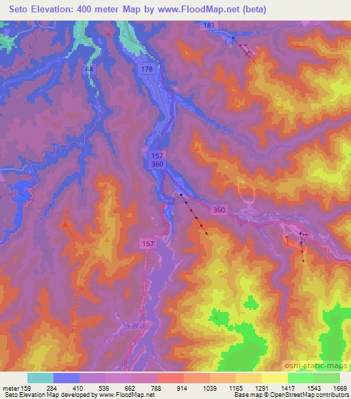 Seto,Japan Elevation Map