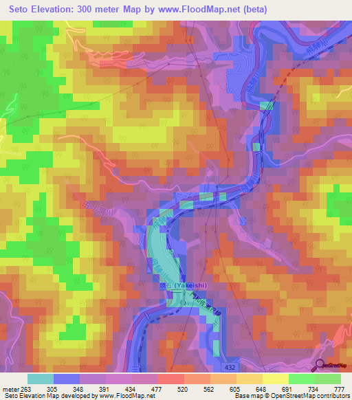 Seto,Japan Elevation Map