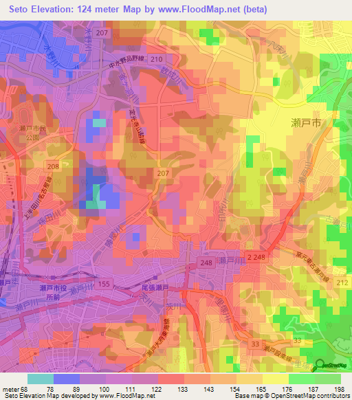 Seto,Japan Elevation Map