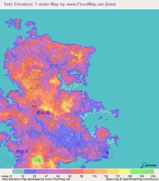 Seto,Japan Elevation Map