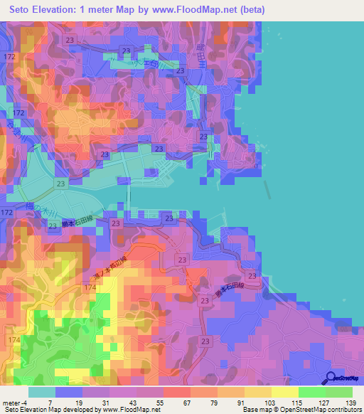 Seto,Japan Elevation Map