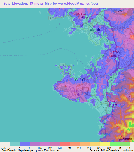 Seto,Japan Elevation Map