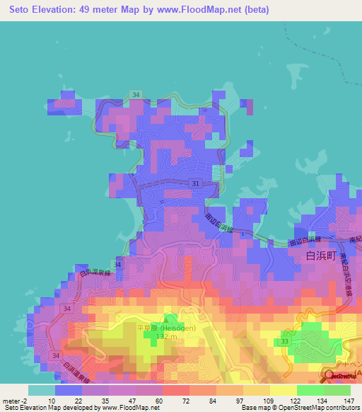 Seto,Japan Elevation Map