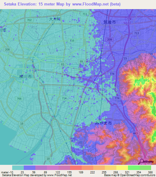 Setaka,Japan Elevation Map