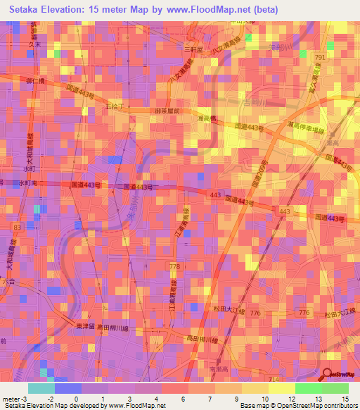 Setaka,Japan Elevation Map