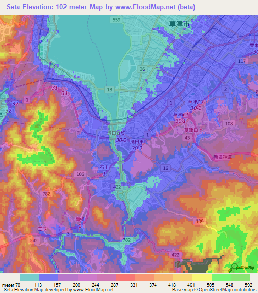 Seta,Japan Elevation Map