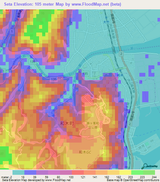 Seta,Japan Elevation Map