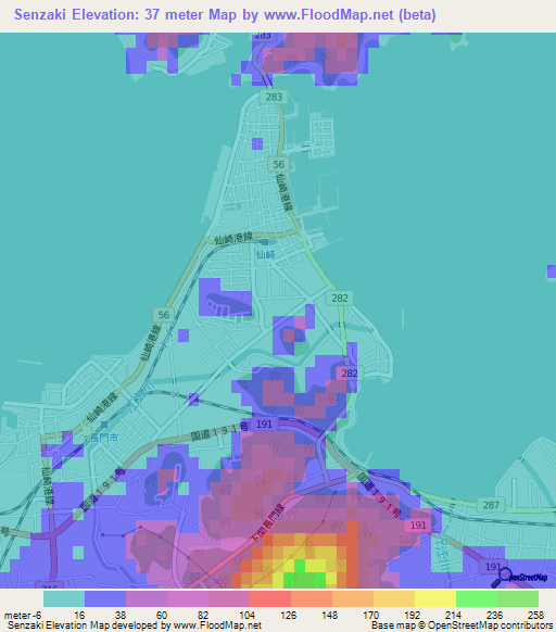 Senzaki,Japan Elevation Map