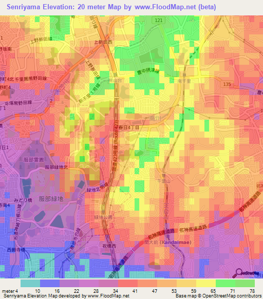 Senriyama,Japan Elevation Map