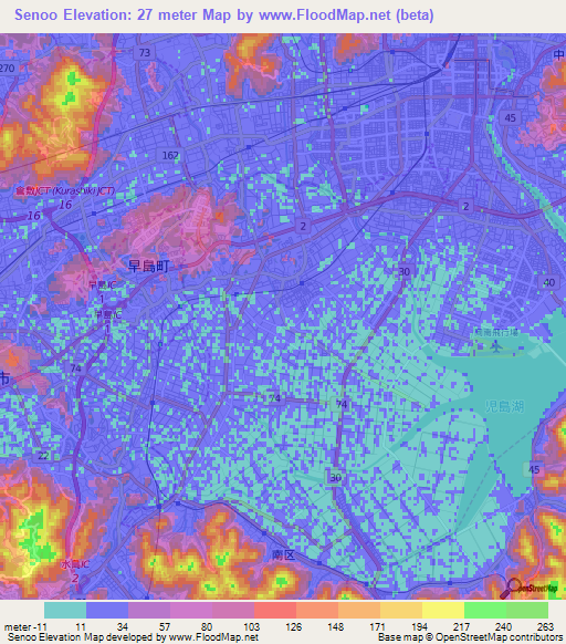 Senoo,Japan Elevation Map