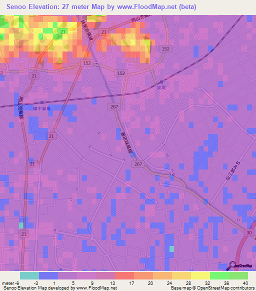 Senoo,Japan Elevation Map
