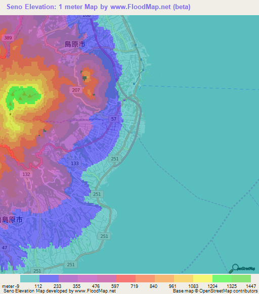 Seno,Japan Elevation Map