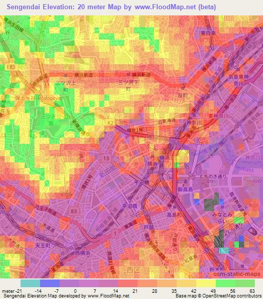 Sengendai,Japan Elevation Map