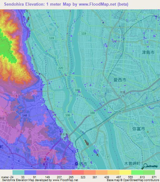 Sendohira,Japan Elevation Map