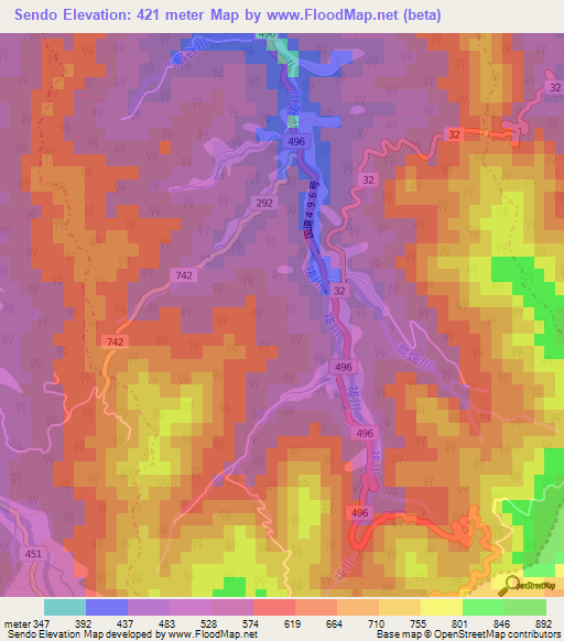 Sendo,Japan Elevation Map