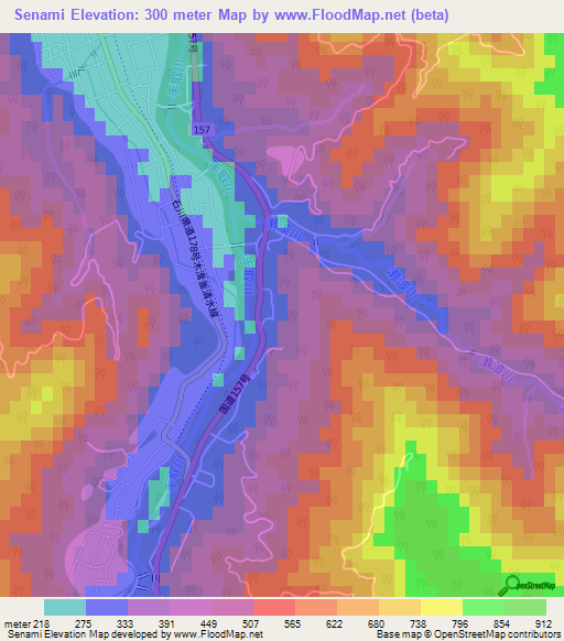 Senami,Japan Elevation Map