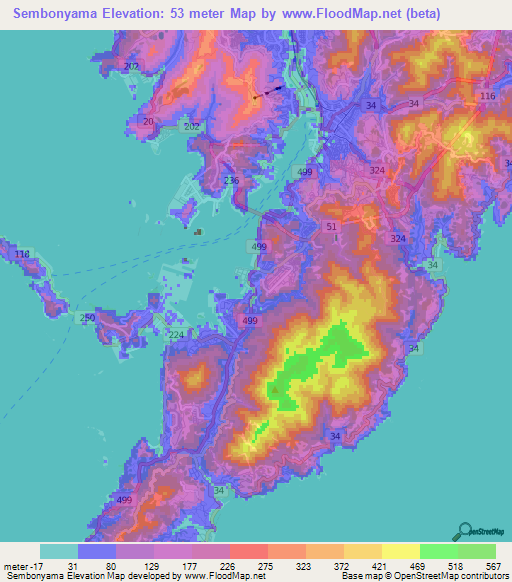 Sembonyama,Japan Elevation Map