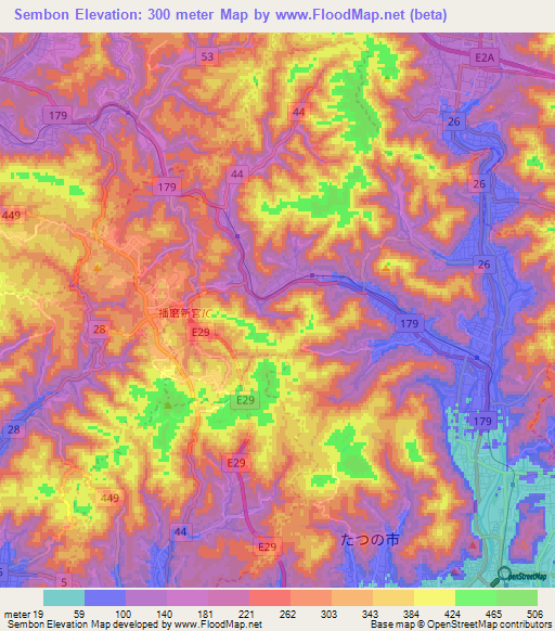 Sembon,Japan Elevation Map