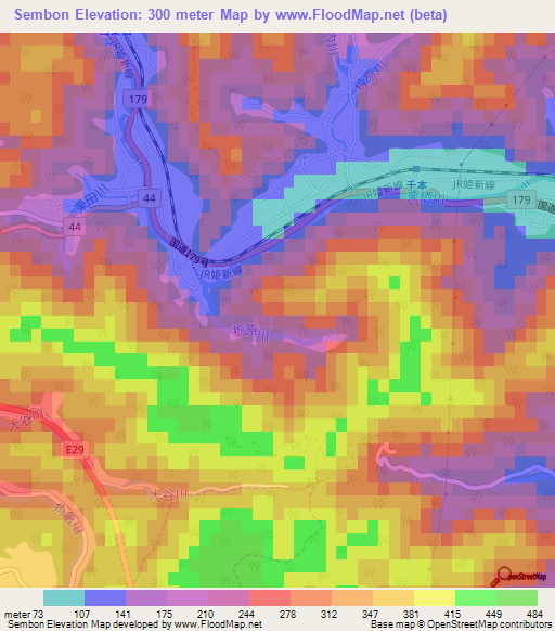 Sembon,Japan Elevation Map